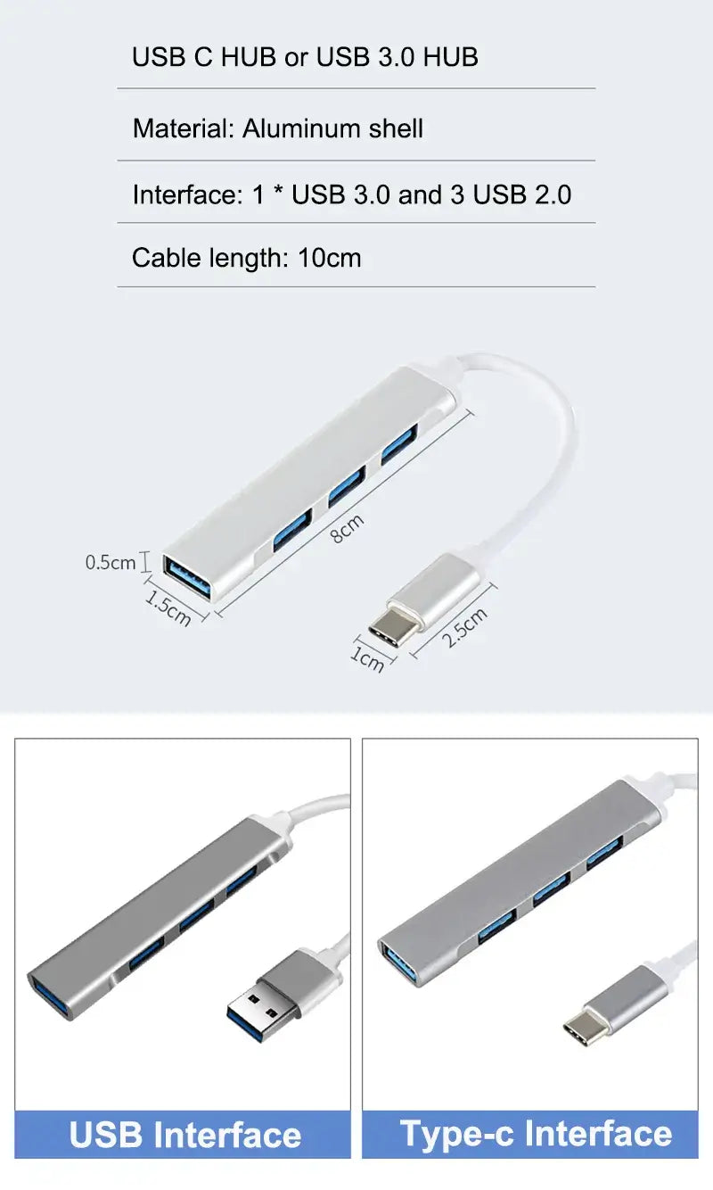 USB hub with USB-C interface on a white background