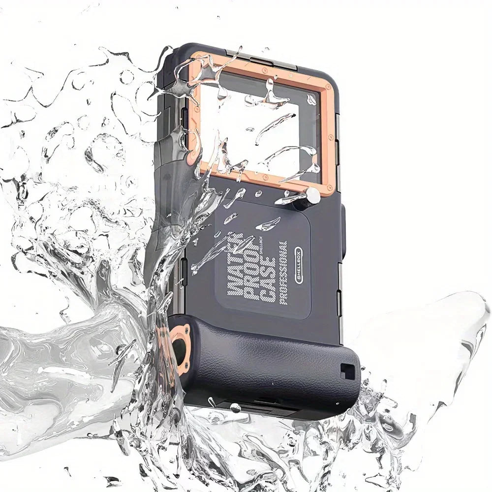 Waterproof phone case with water splashes on a white background