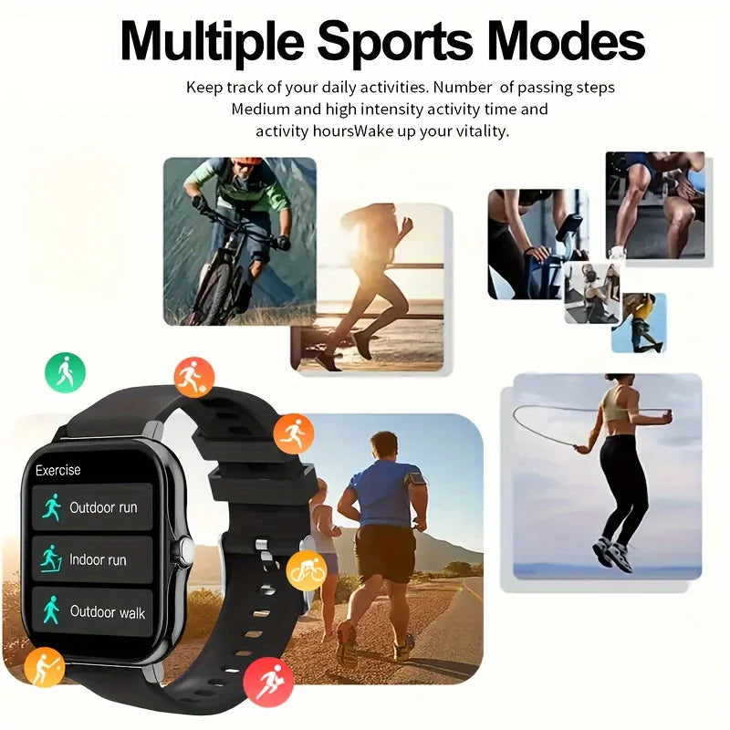 Smartwatch with sports modes displayed on a white background