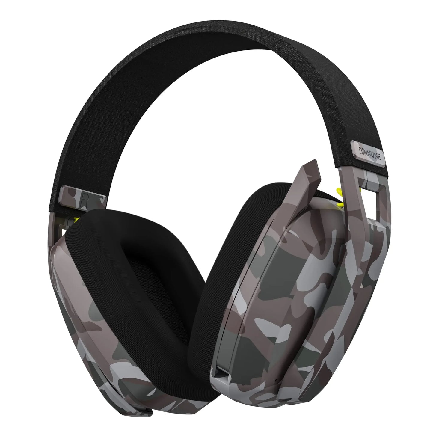 Camouflage-patterned gaming headset on a white background