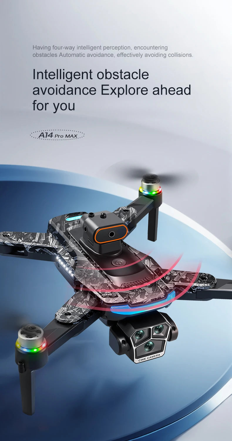 Drone with obstacle avoidance technology on a blue and gray gradient background