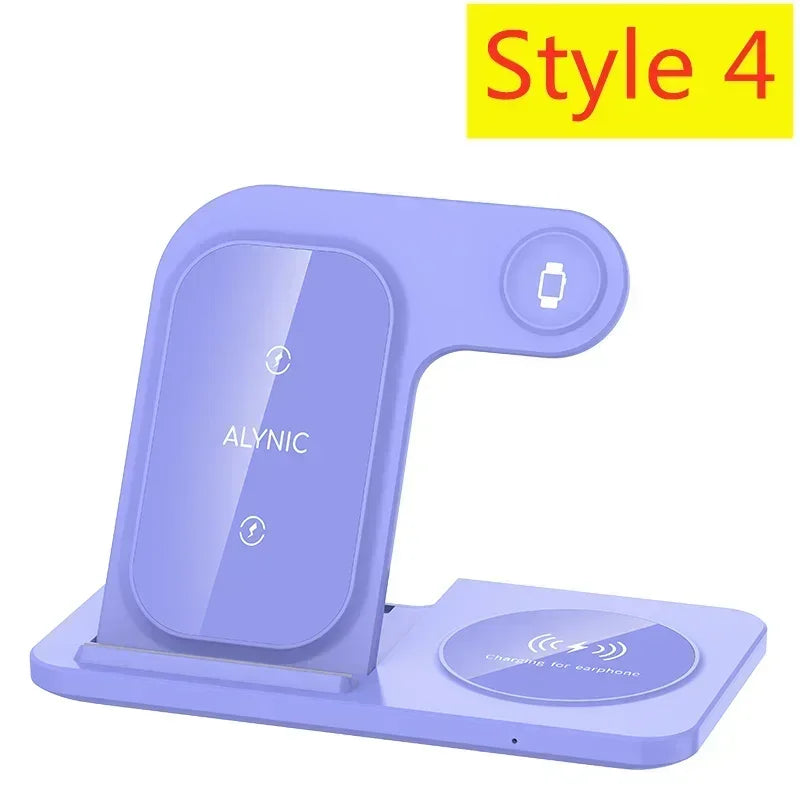 Purple wireless charger with 'ALYNIC' branding on a white background