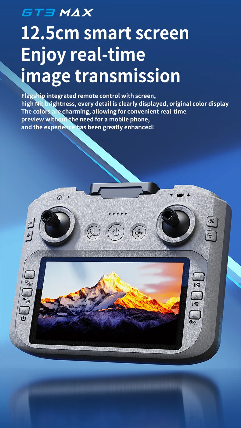 12.5cm smart screen device with mountain landscape display on a blue background