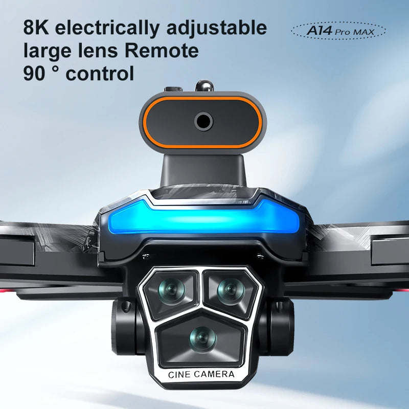 Drones with large lens and remote control features on a light blue background