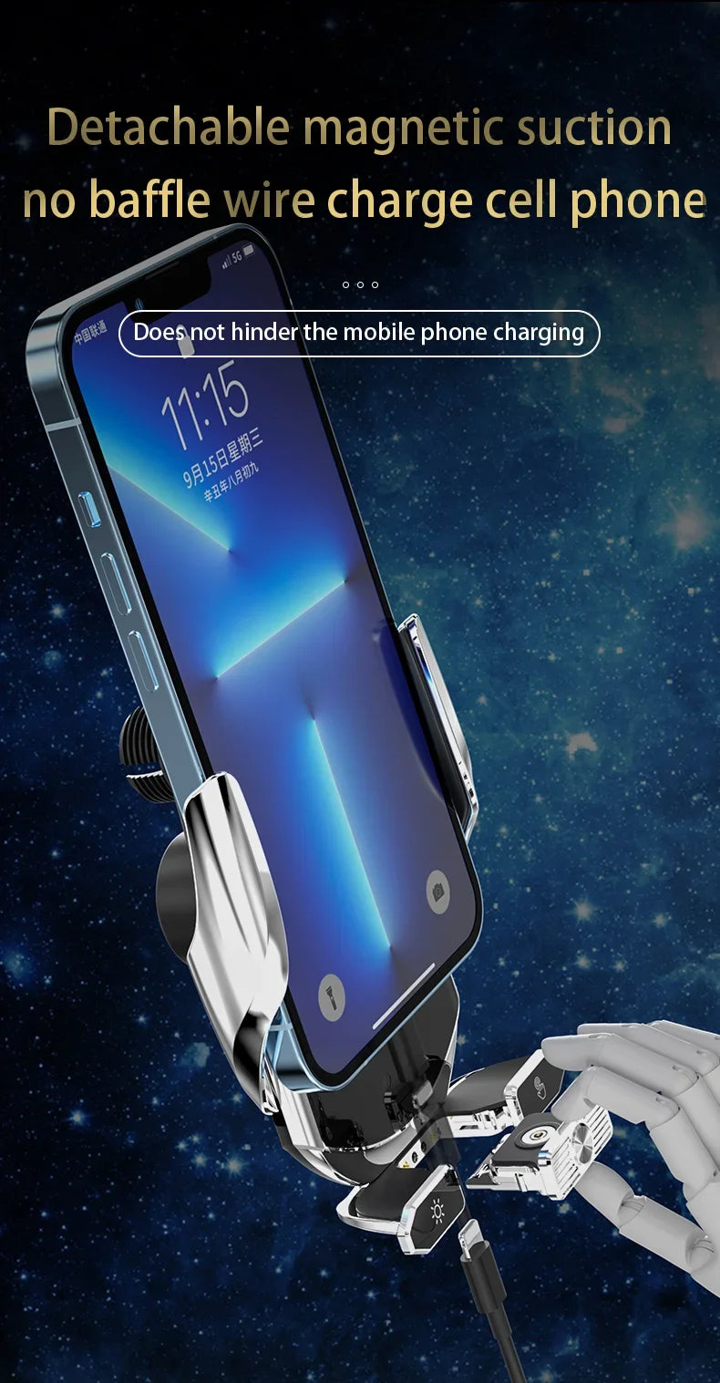 Phone holder with detachable magnetic suction on a space-themed background