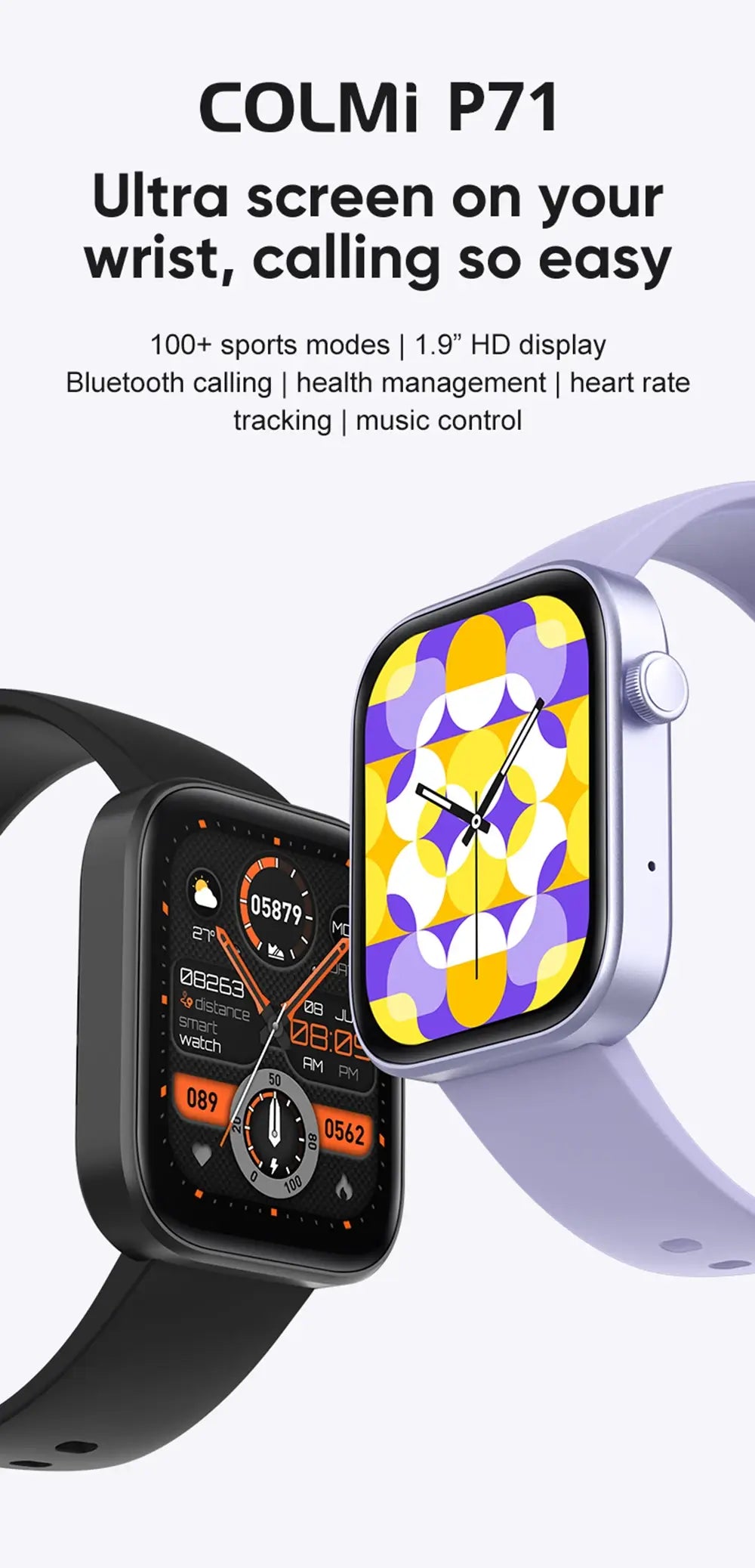 COLMI P71 1.9" Smartwatch – Voice Calling & Full Health Tracking