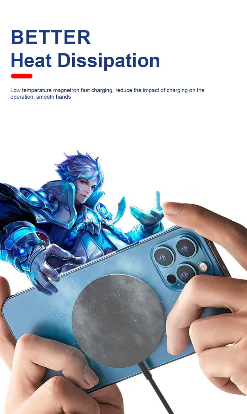 iPhone with magnetic wireless charger showing better heat dissipation while gaming.