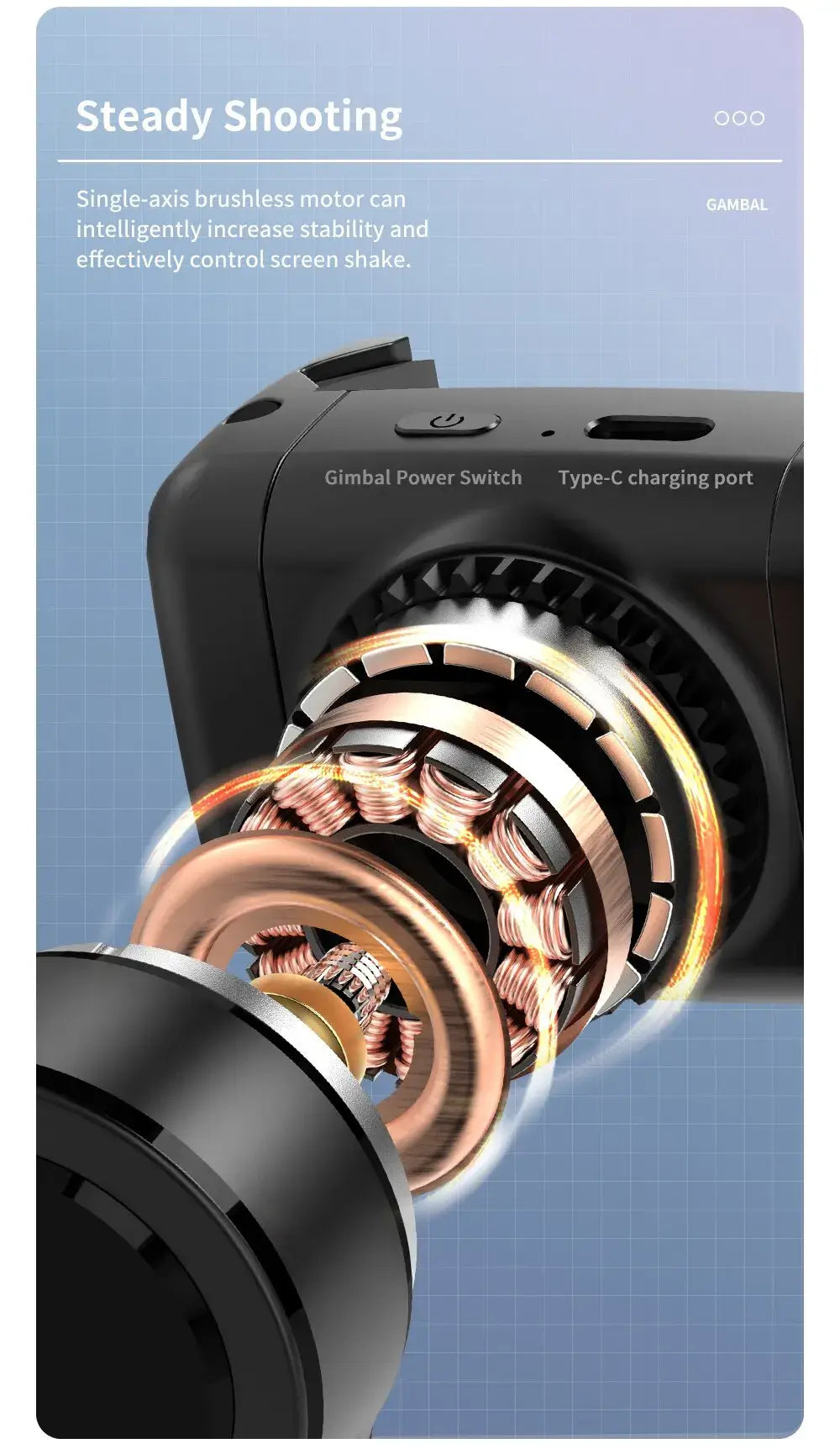 Close-up view of gimbal stabilizer camera mechanism showcasing precision engineering for smooth motion control