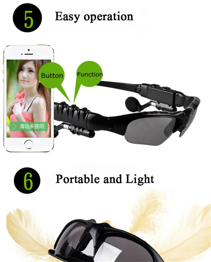 Sunglasses with Bluetooth functionality displayed on a white background