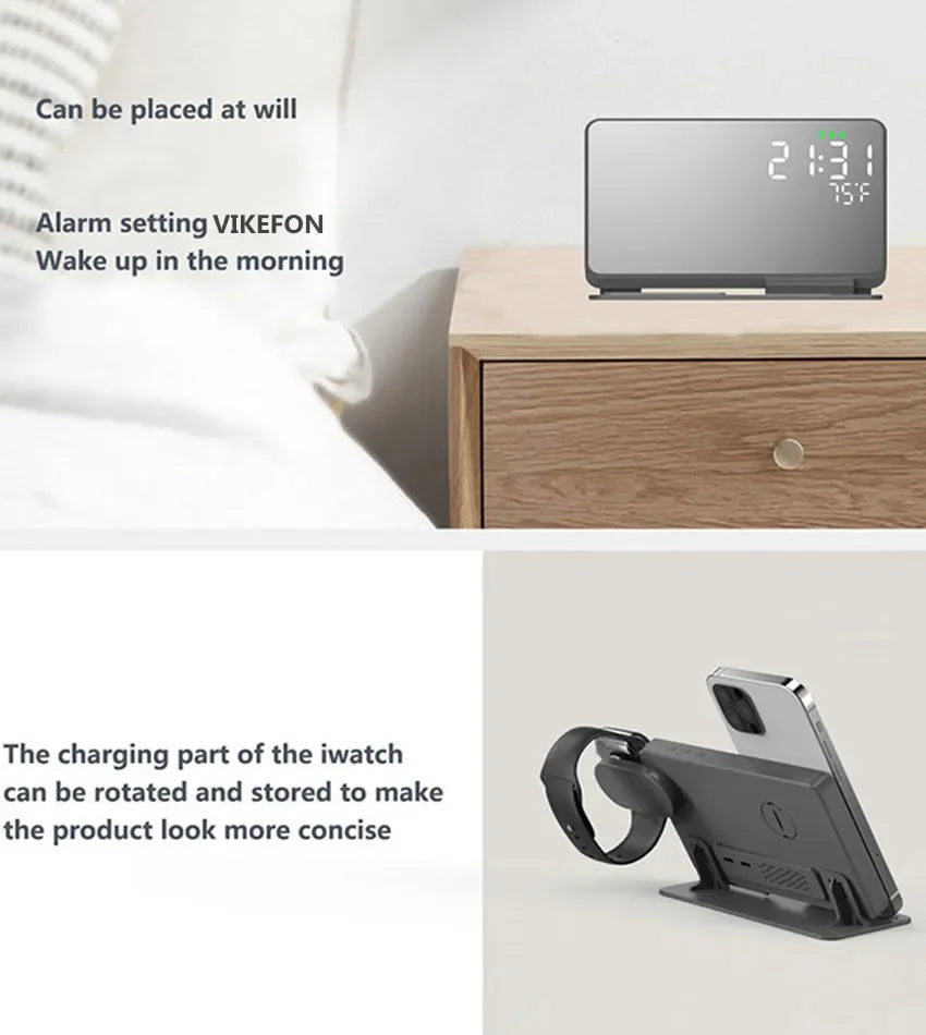 Smart clock with alarm function and phone stand on a white background