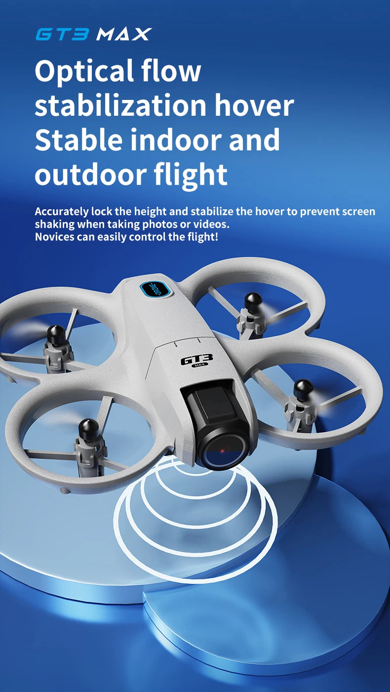 Drone with optical flow stabilization feature on a blue background