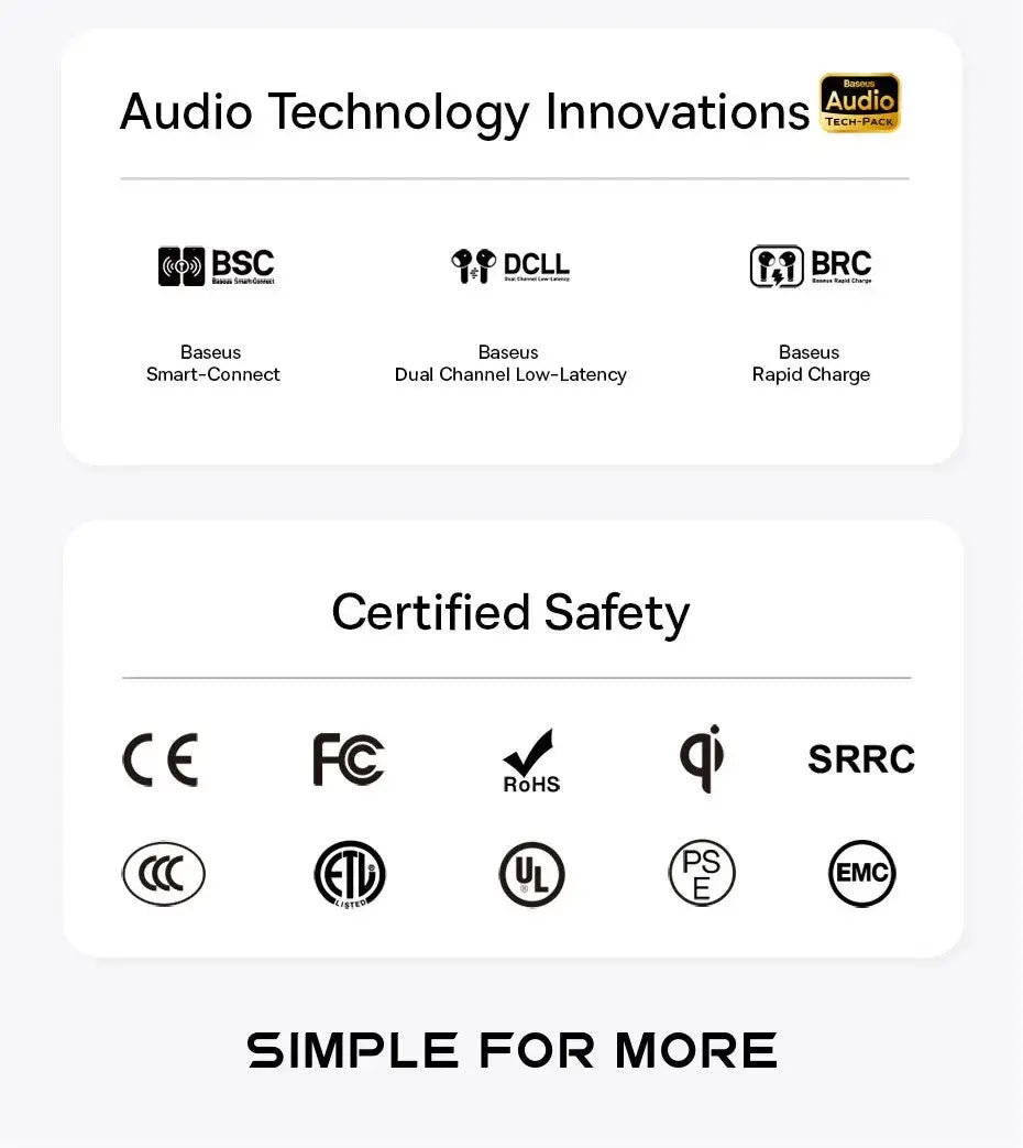 Audio Technology Innovations certification logos displayed on a white background