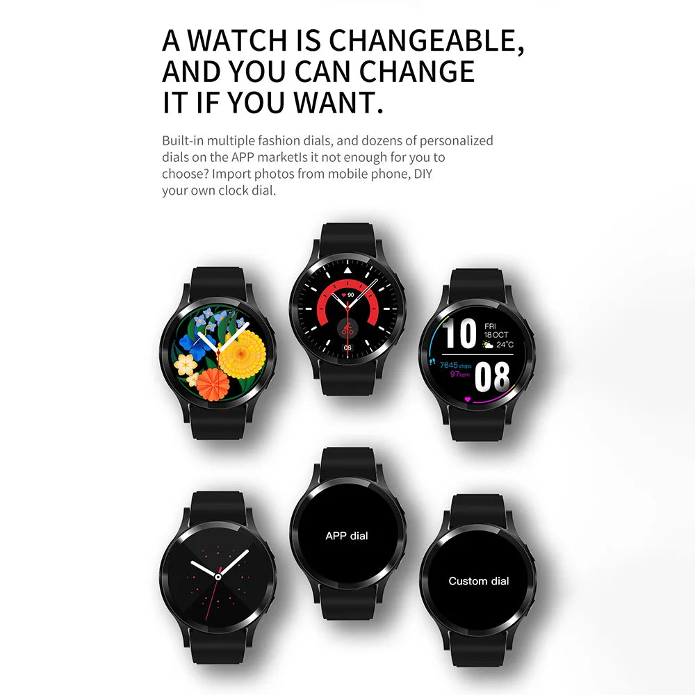 Smartwatch with customizable dials on a white background