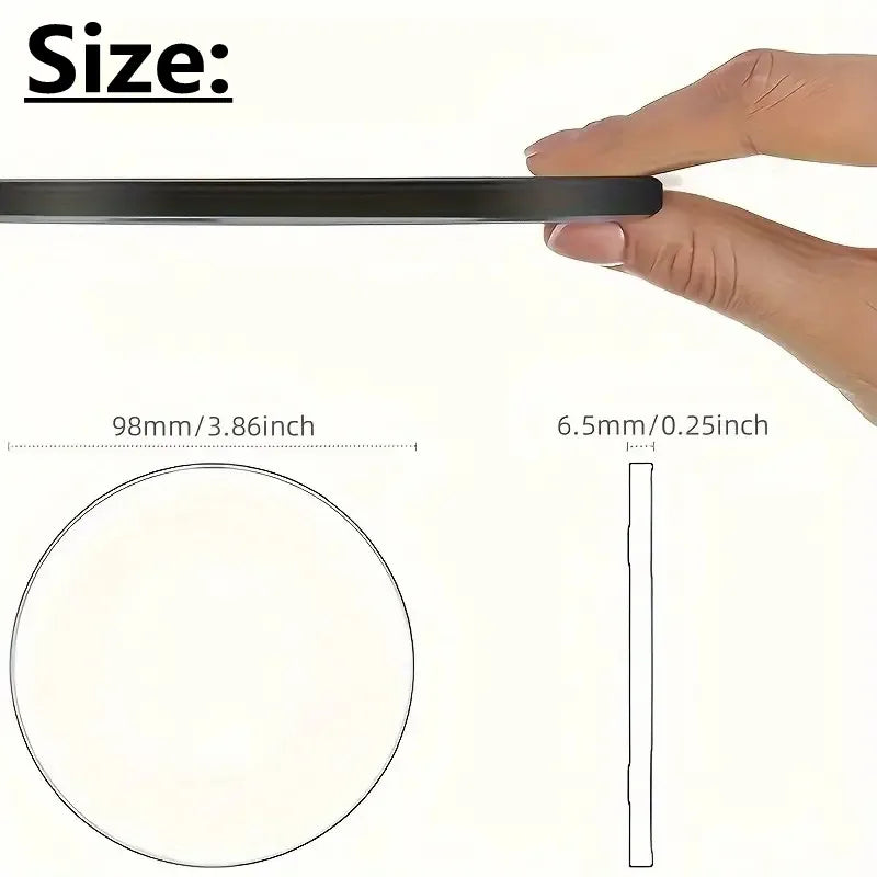 30W wireless charging pad size dimensions showing 98mm diameter and 6.5mm thickness.