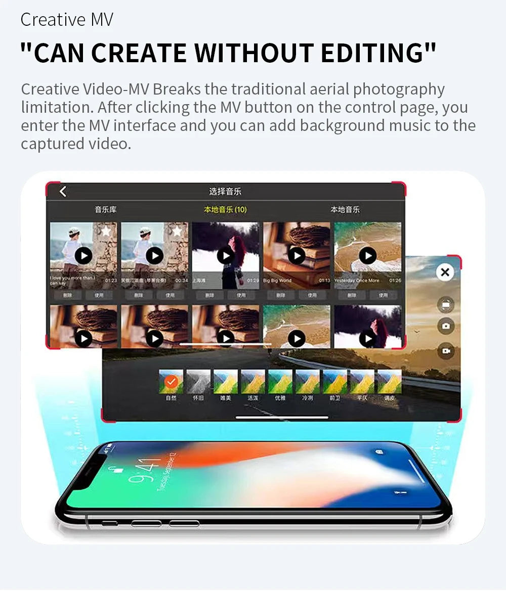 Smartphone with video editing app interface on a white background
