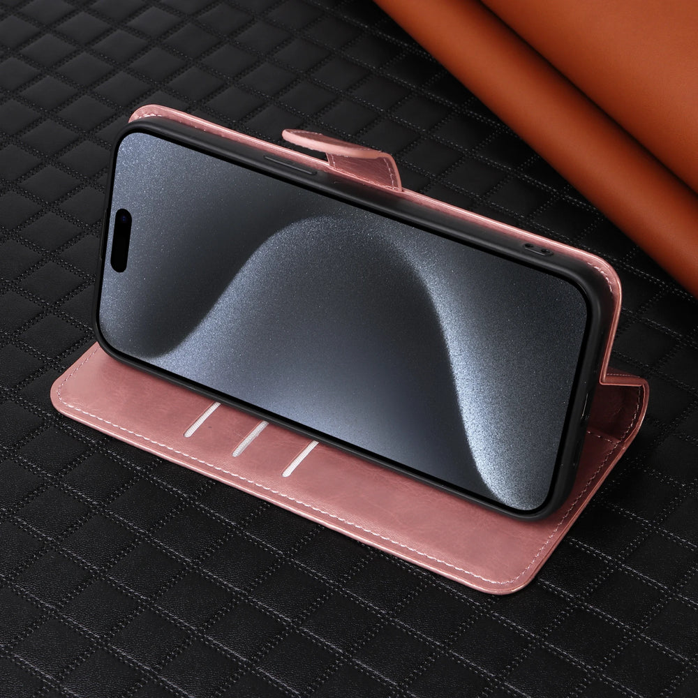 Phone case with a reflective surface on a textured black background