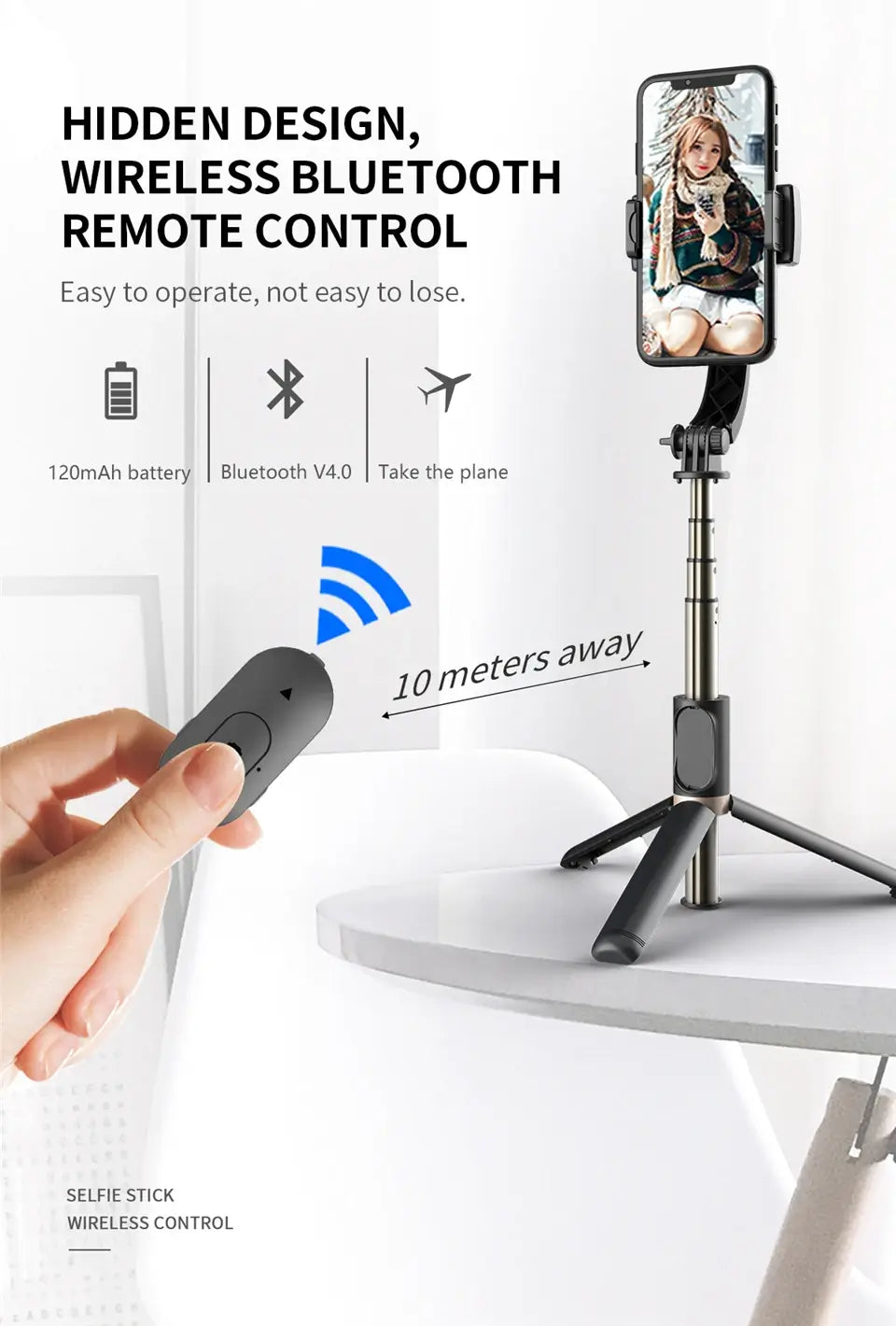 Bluetooth Stabilizer Selfie Stick Tripod with Gimbal