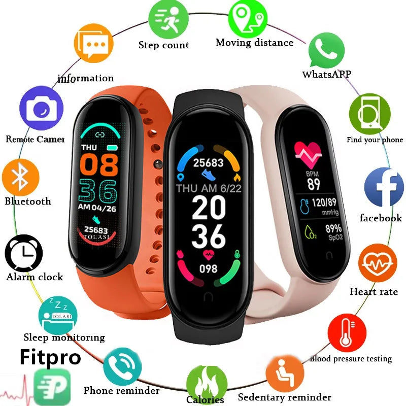 Three smartwatches with various functions and features displayed on a white background.