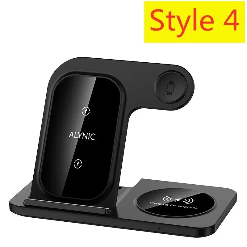 Black wireless charging stand with 'ALYNIC' branding on a white background
