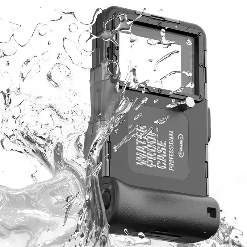 Waterproof phone case with water splashes on a white background