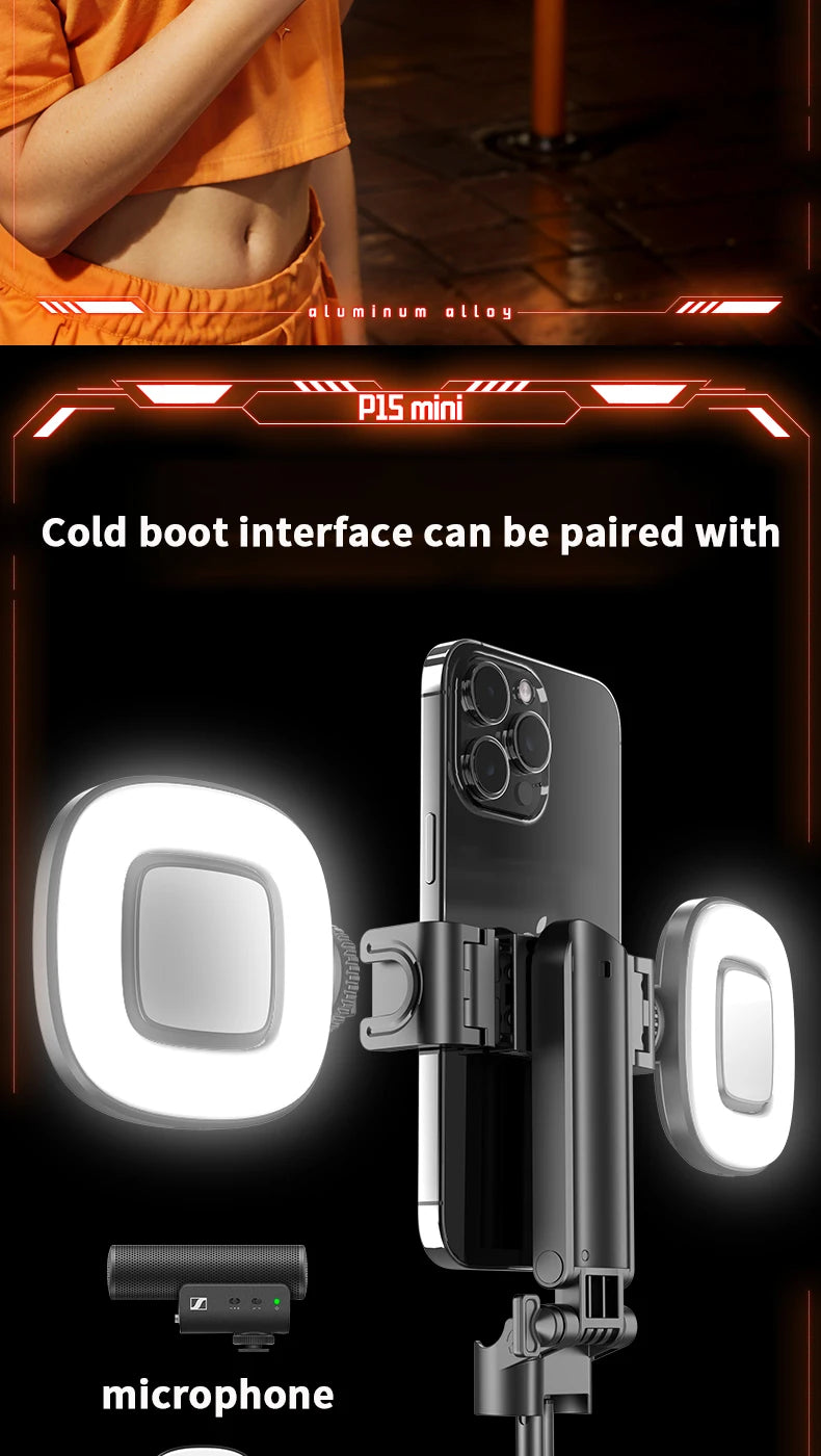 Phone with ring light and microphone on a dark background with text about cold boot interface.
