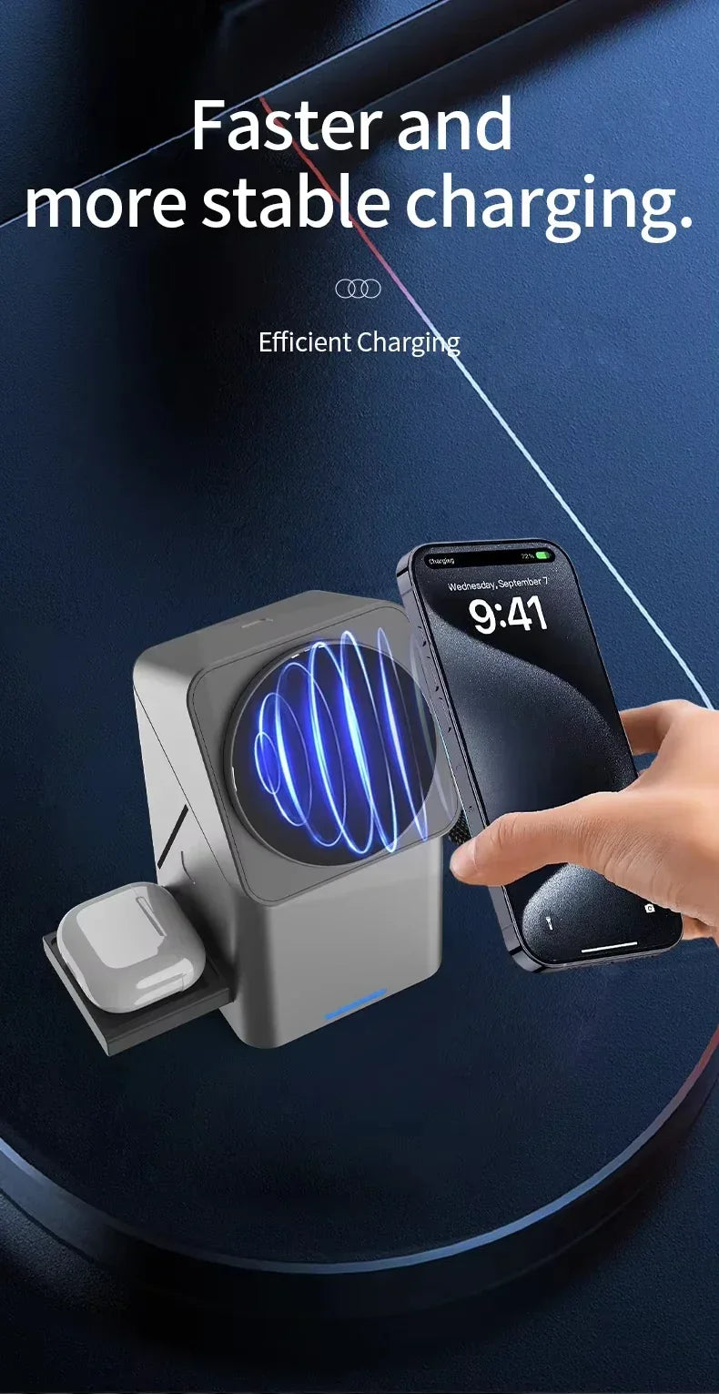 Car phone holder with smartphone charging feature on a dark blue background