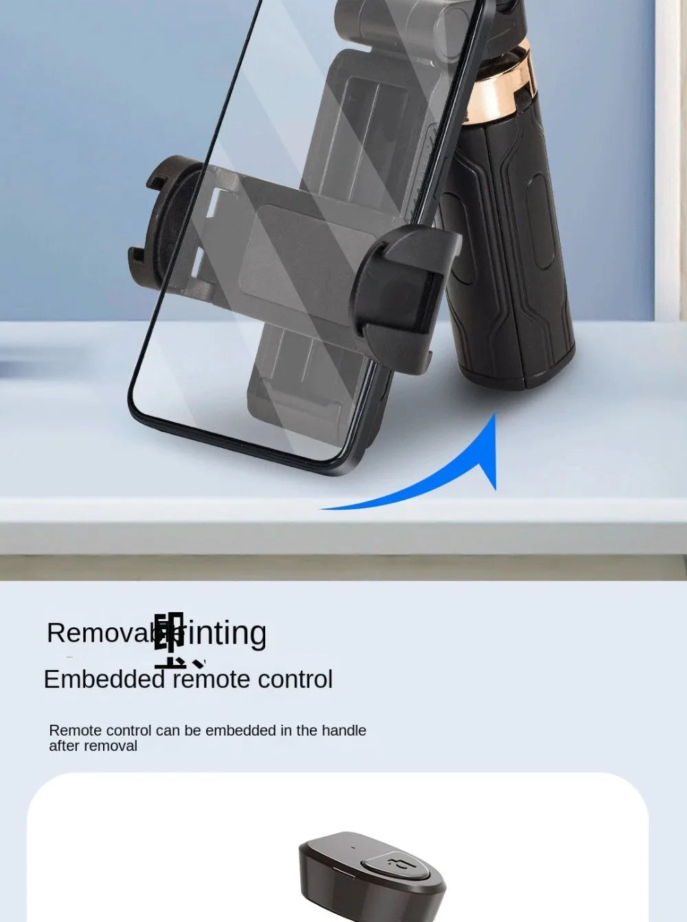 Car air vent phone holder with remote control feature on a light blue background