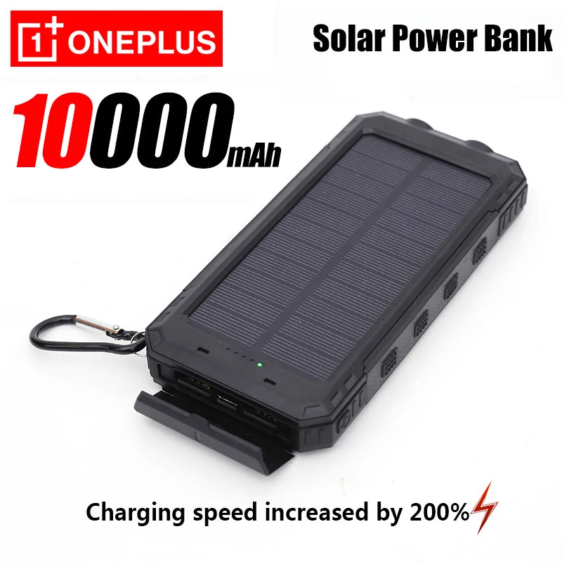 OnePlus solar power bank with 10000mAh capacity on a white background