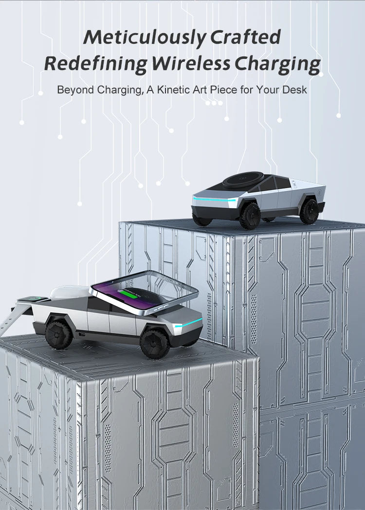 Wireless charging device with futuristic design on a geometric surface