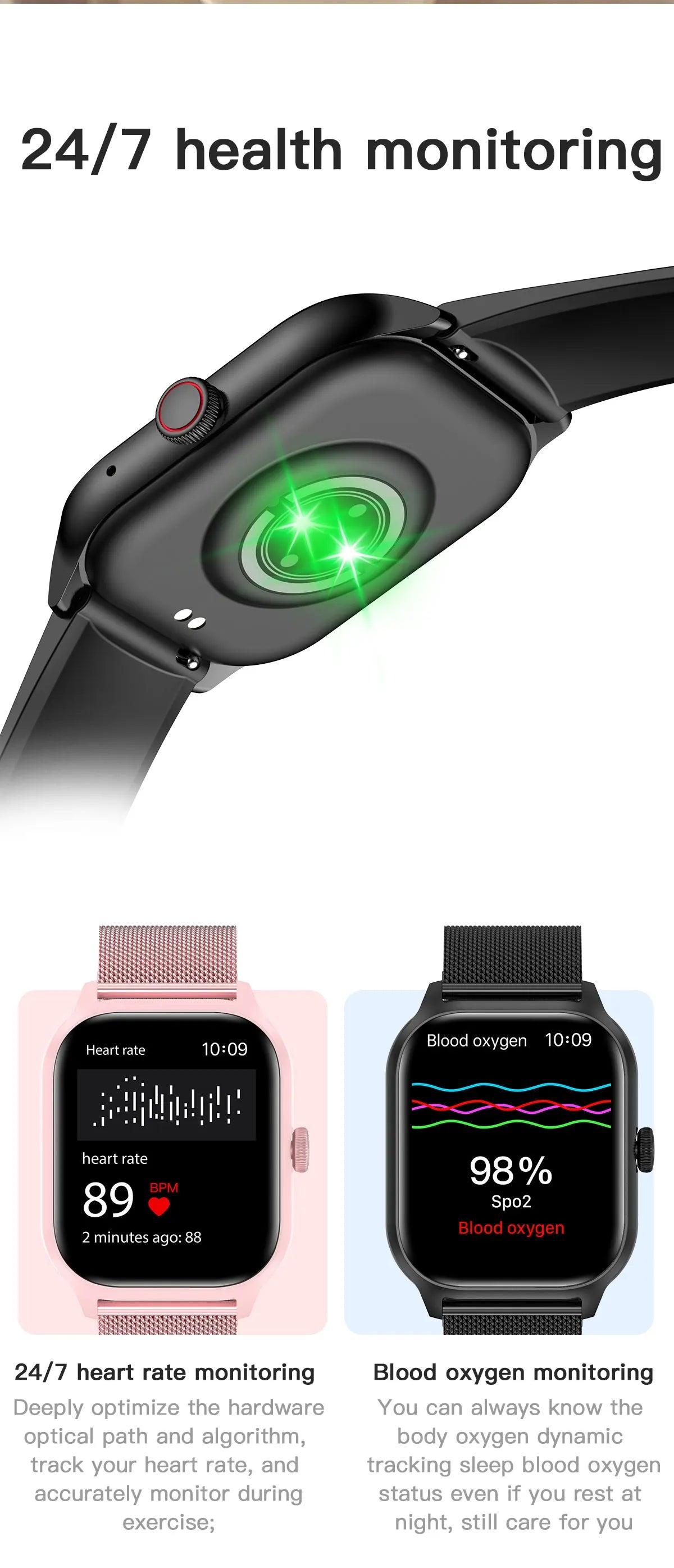Smartwatch with health monitoring features on a white background