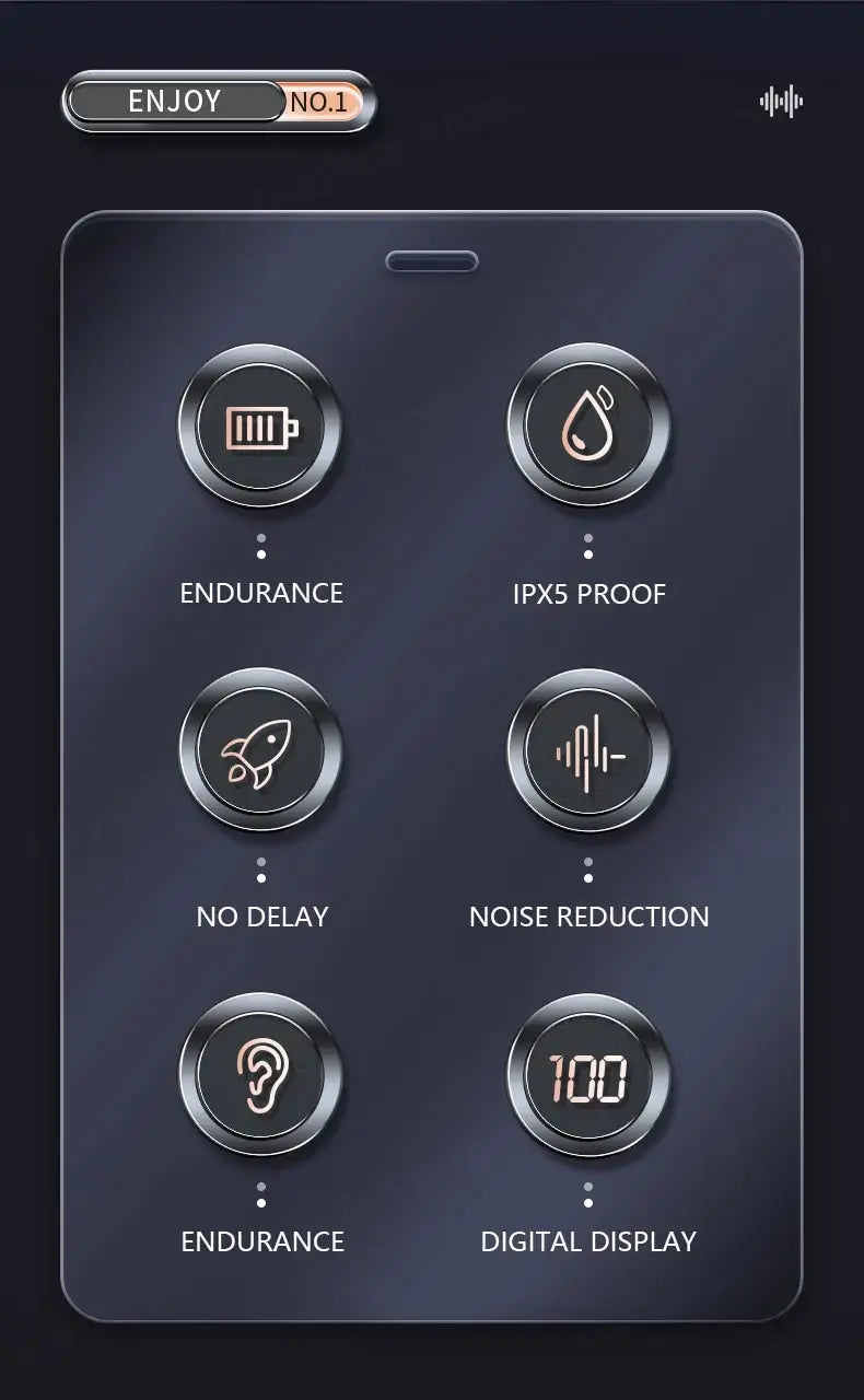 Control panel displaying various features on a dark background