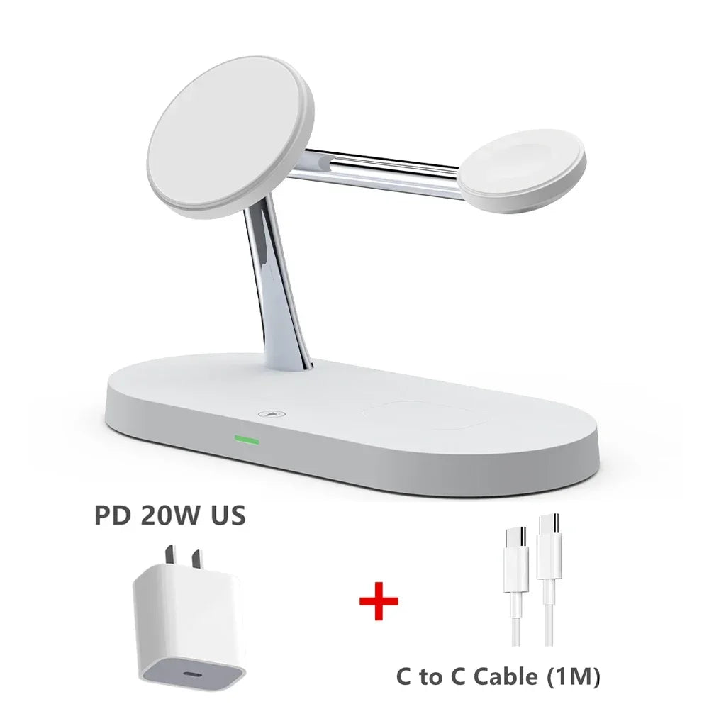 White charging stand with USB-C cable on a white background