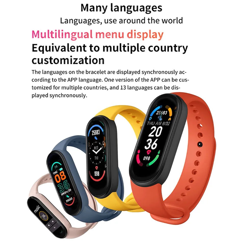 Smartwatches with colorful bands on a white background