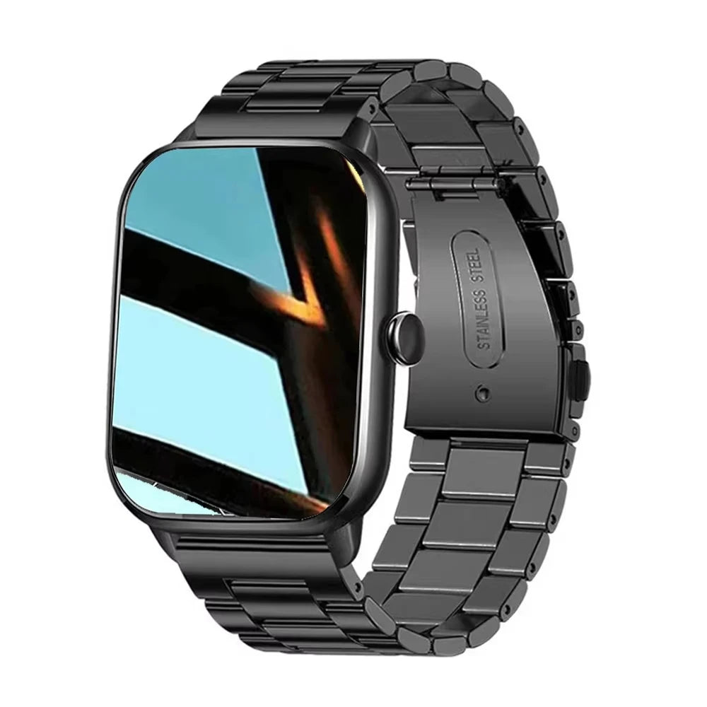 Smartwatch with a black metal band on a white background