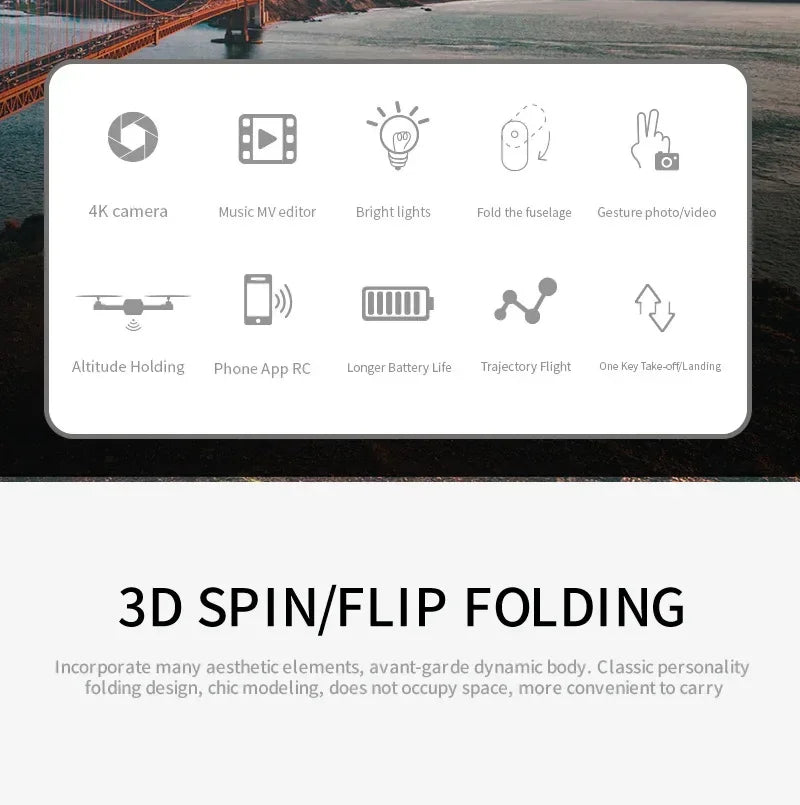 List of features with icons on a white background, overlaid on a scenic image.