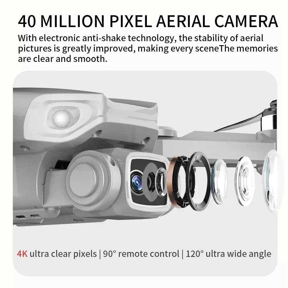 40 million pixel aerial camera with electronic anti-shake technology, showing camera components.