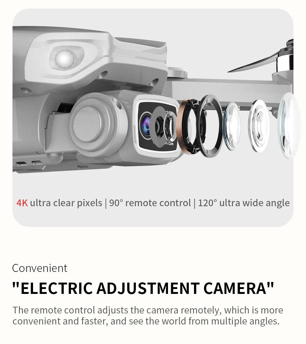 Electric adjustment camera with features highlighted on a white background