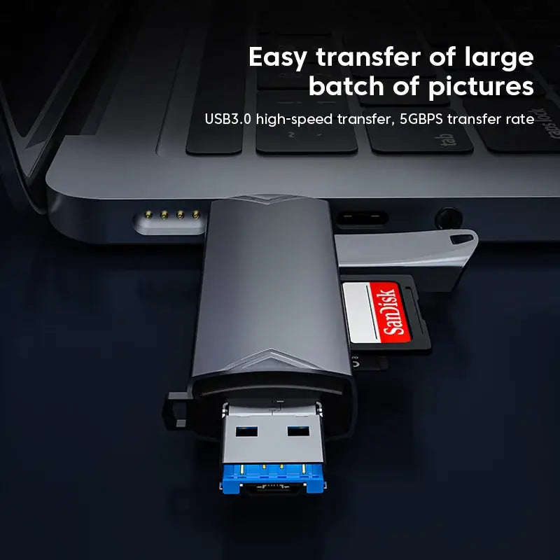 USB drive connected to a laptop with text about high-speed transfer capabilities