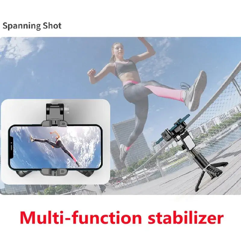 Multi-function stabilizer with adjustable smartphone holder and integrated tripod for hands-free shooting