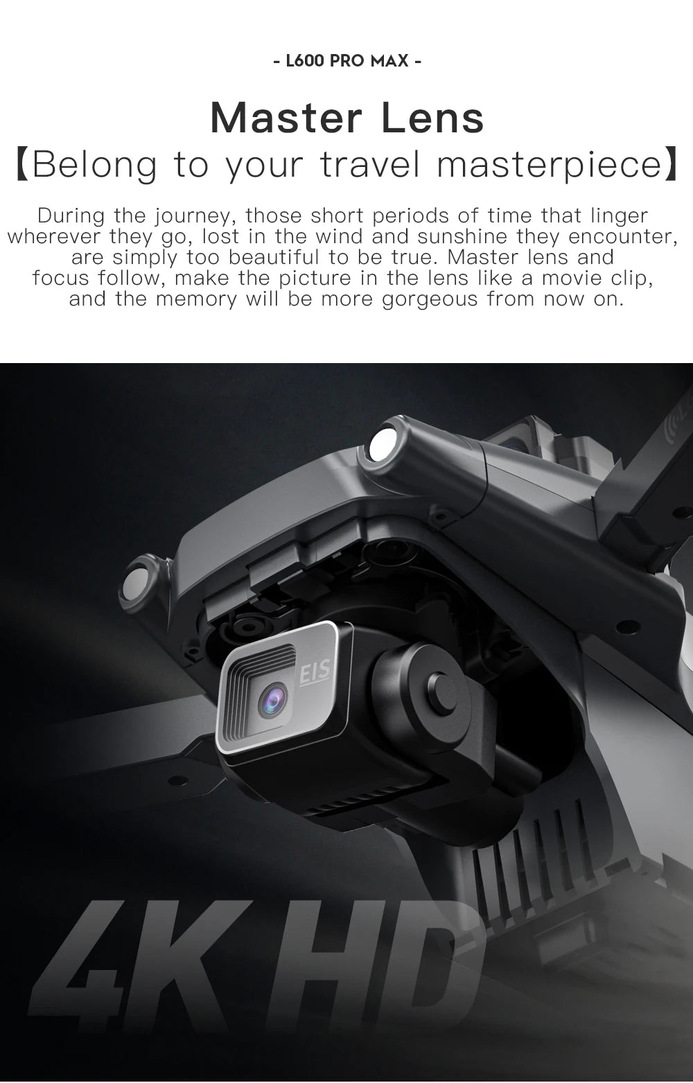Camera lens with '4K HD' text on a dark background