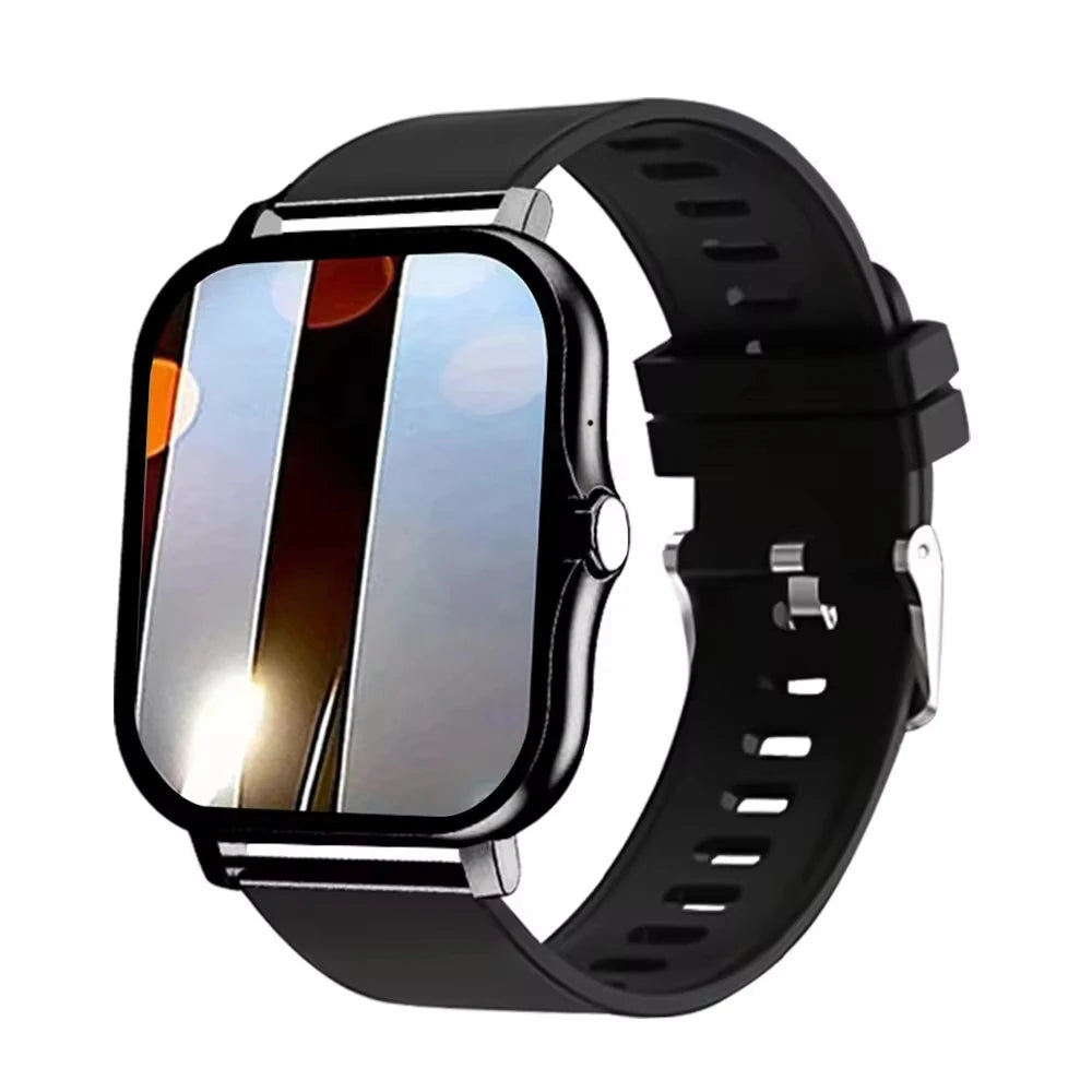 Smartwatch with black band on a white background
