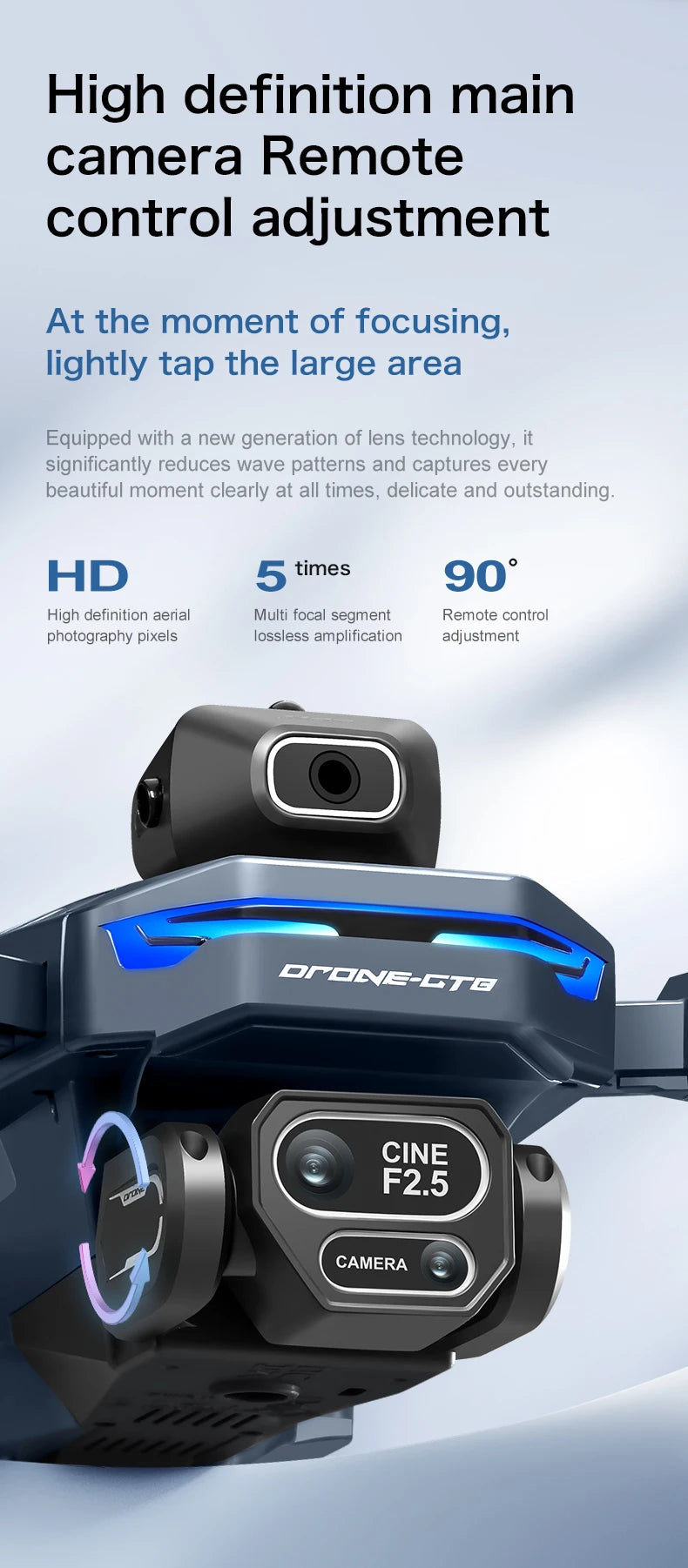 Camera with remote control adjustment feature on a white background