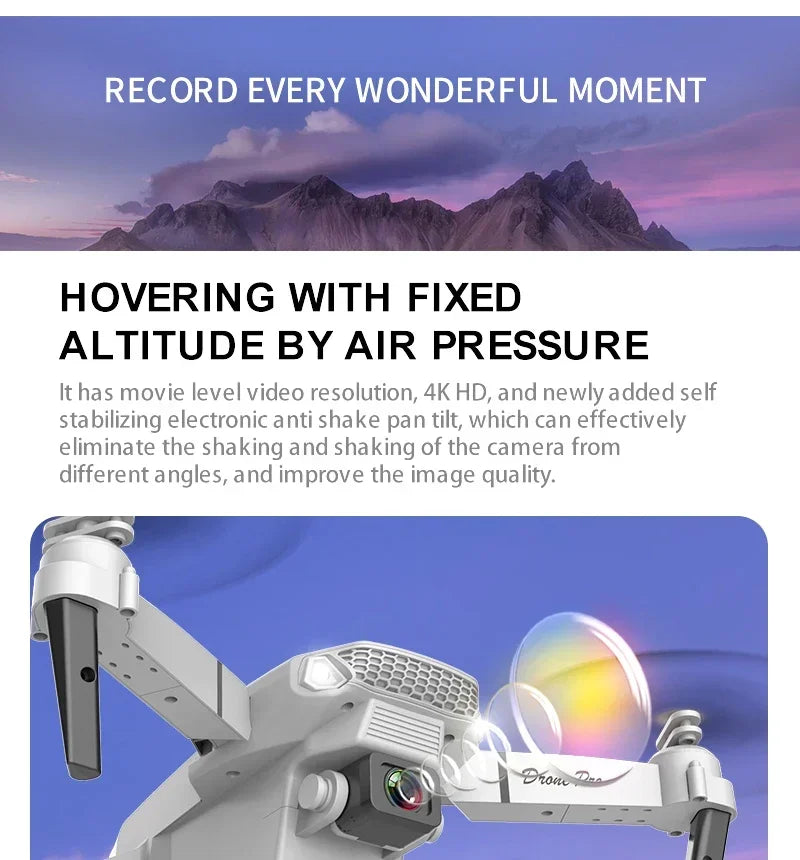 Drones with camera and stabilizing technology against a mountainous landscape background