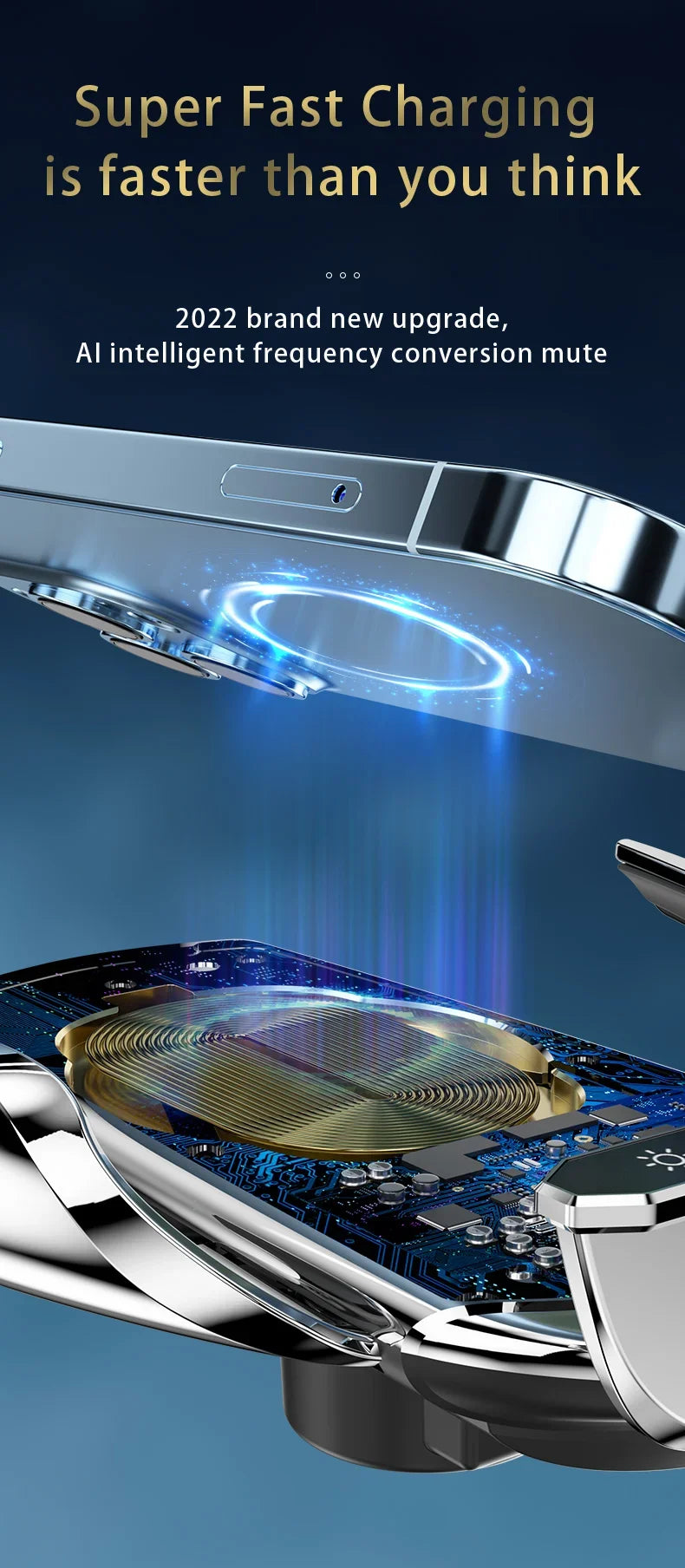 Close-up of a charging device with text about super fast charging.