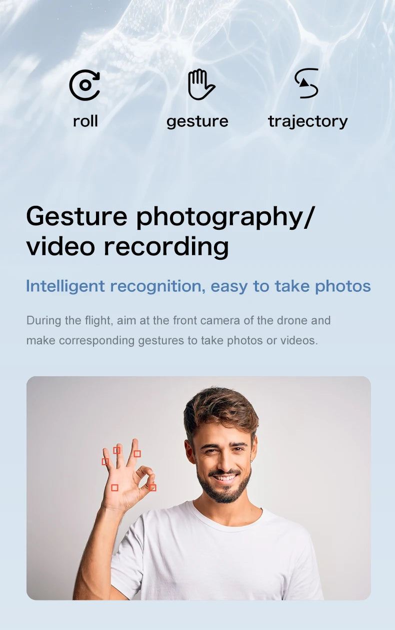 Person making a gesture with their hand, demonstrating gesture photography/video recording feature.