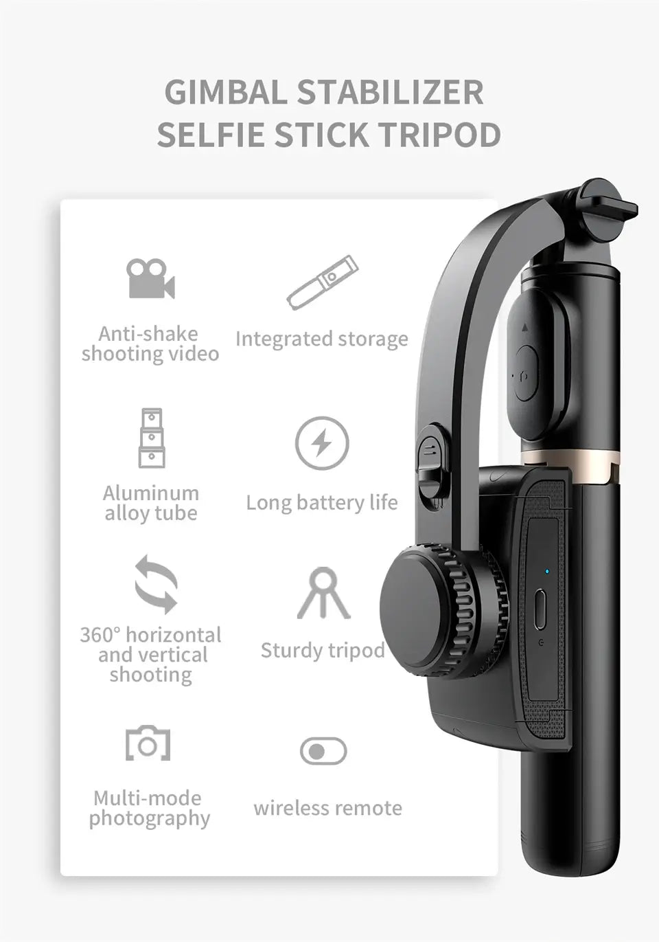 Bluetooth Stabilizer Selfie Stick Tripod with Gimbal