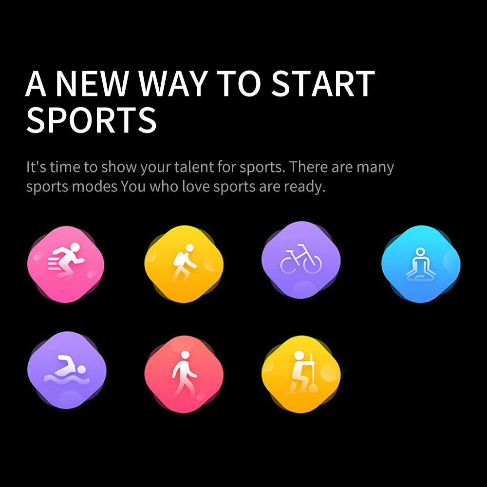Promotional graphic for a new sports app with colorful icons on a black background.