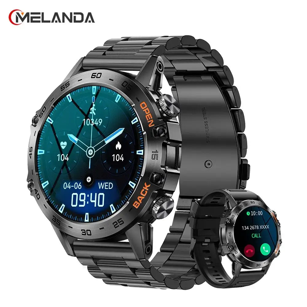 Melanda Black Smartwatch with high-resolution display on white background
