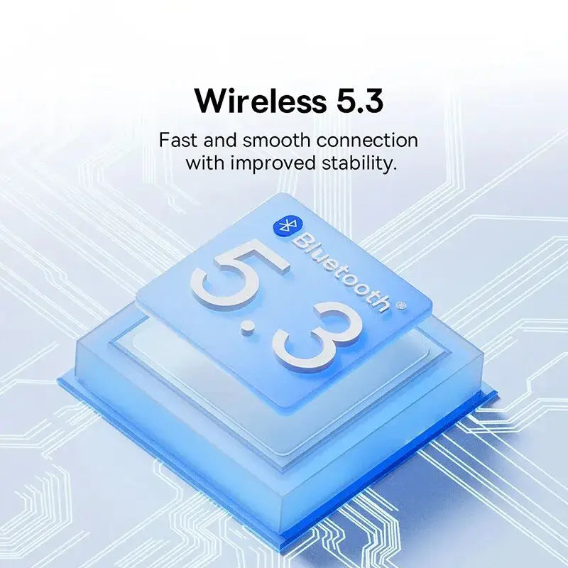Bluetooth 5.3 chip displayed on a circuit board background with text