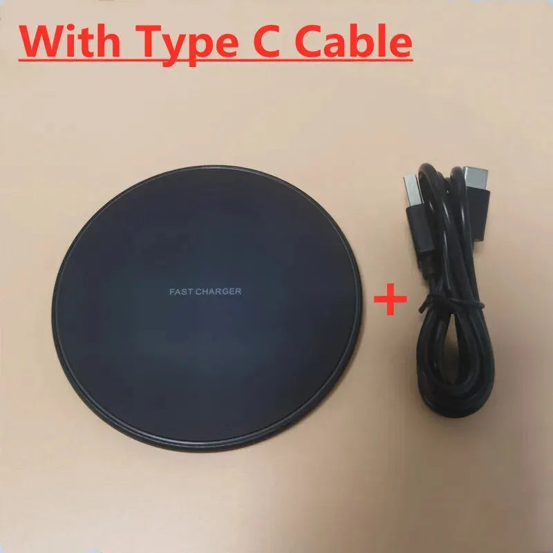 30W fast wireless charging pad in black with included Type-C cable.